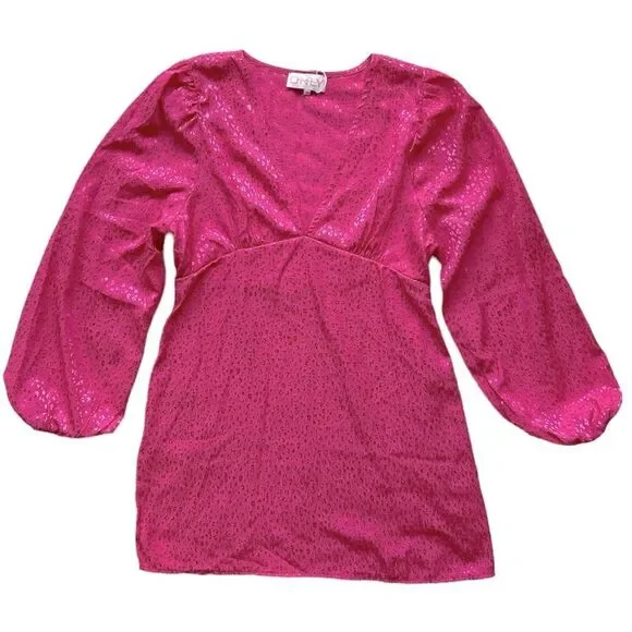 Only Jacquard Satin Plunge Mini Dress in Bright Pink Size Large NWT - Picture 3 of 6